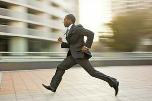 Businessman run fast to work. Generate Ai photo