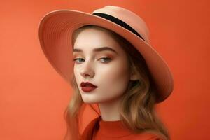 Fashionable hat beautiful woman natural casual. Generate Ai photo