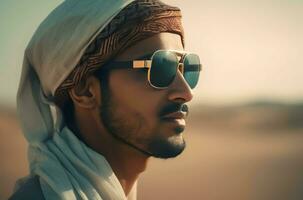 Arab man wearing sunglasses. Generate Ai photo