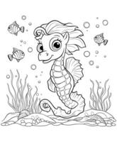 cute seahorse coloring page vector