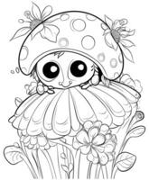 ladybird flowering plant coloring page vector