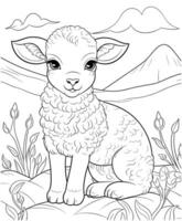 sheep coloring page for kids vector