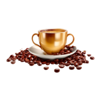 Gold coffee cup coffee beans ai generative png