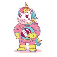 linda vistoso unicornio astronauta personaje vector