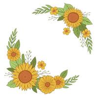 Hand Drawing Sunflower Wreath Frame Border vector