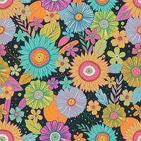 Colorful Hand Drawing Flower Seamless Pattern vector