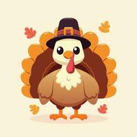 Thanksgiving turkey with hat cartoon style vector