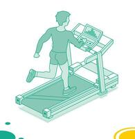 Isometric running man on treadmill. Running simulator. Outline object isolated on white background. Sport gym fitness center. vector