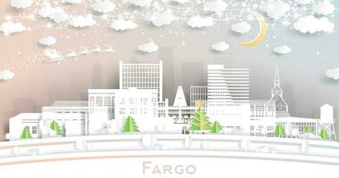 Fargo North Dakota USA. Winter City Skyline in Paper Cut Style with Snowflakes, Moon and Neon Garland. Christmas, New Year Concept. Fargo Cityscape with Landmarks. vector