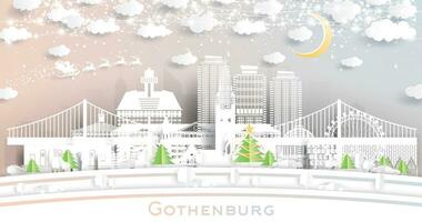 Gothenburg Sweden. Winter City Skyline in Paper Cut Style with Snowflakes, Moon and Neon Garland. Christmas, New Year Concept. Gothenburg Cityscape with Landmarks. vector