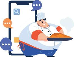 Hand Drawn Chef character teaching cooking in the concept of teaching online cooking in flat style vector