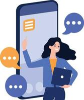 Hand Drawn Female character talking with smartphone in online communication concept in flat style vector