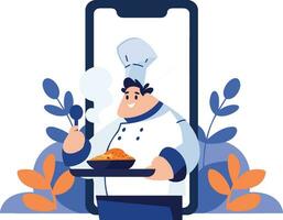 Hand Drawn Chef character teaching cooking in the concept of teaching online cooking in flat style vector