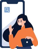 Hand Drawn Female character talking with smartphone in online communication concept in flat style vector