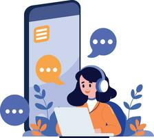 Hand Drawn Call center characters with smartphones in the concept of online support in flat style vector