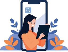 Hand Drawn Female character talking with smartphone in online communication concept in flat style vector