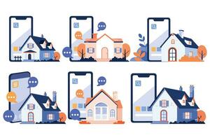 Hand Drawn House or shop with a smartphone in the concept of real estate online in flat style vector