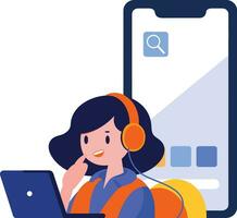 Hand Drawn Call center characters with smartphones in the concept of online support in flat style vector