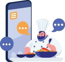 Hand Drawn Chef character teaching cooking in the concept of teaching online cooking in flat style vector