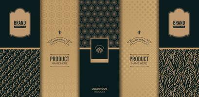 Luxury packaging design set with gold and black patterns vector