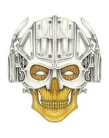 Futuristic skull hand drawing on paper make graphic vector. vector