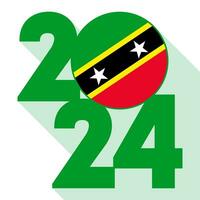 Happy New Year 2024, long shadow banner with Saint Kitts and Nevis flag inside. Vector illustration.