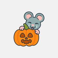 Vector Cute Mouse With Jack o Lantern