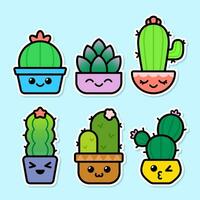 Set of Cute Succulent Cactus Stickers vector