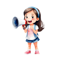 Energetic Cute Little Girl Exuberantly Using Megaphone Simple Isolated Transparent AI Generative Illustraton Clipart png