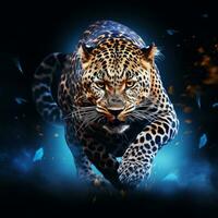 leopard running on dark background illustration photo