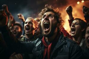 Fans cheering after their team scored a goal AI Generated photo