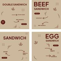 sandwich social media template menu set for advertising and promotion vector