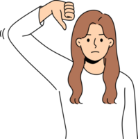 frustrerad kvinna ger tummen ner som tecken av misstro eller avslag av föreslagen planer png