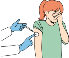 Crying little girl is afraid of injections and closes eyes during injection in shoulder png