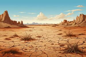 Illustration of massive draught, dry cracked land, el nino AI generated photo