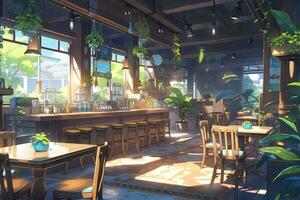 Illustration of a cafe interior during morning AI generated photo