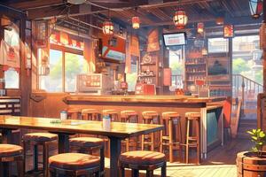 Illustration of a cafe interior during morning AI generated photo