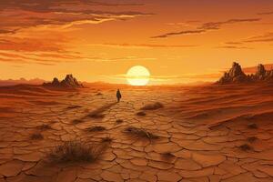 Illustration of massive draught, dry cracked land, el nino AI generated photo