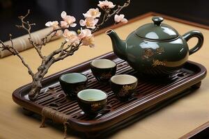 Set of Chinese tea ready to be served during festives AI generated photo