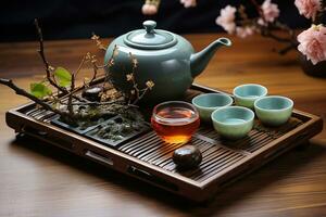 Set of Chinese tea ready to be served during festives AI generated photo