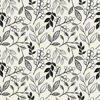 Monochrome floral pattern. Seamless background with leaves and branches. Hand drawn botanical wallpaper vector