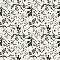 Monochrome floral pattern. Seamless background with leaves and branches. Hand drawn botanical wallpaper vector