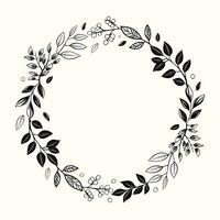 Botanical monochrome frame with leaves and berries for invitations, posters and wedding. Vector floral wreath