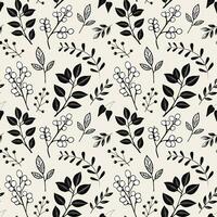 Herbarium monochrome floral pattern. Seamless background with leaves and branches. Hand drawn botanical wallpaper vector