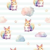 Seamless cute squirrel pattern. Watercolor squirrel vector background in pastel colors