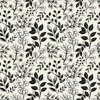Monochrome floral background. Seamless pattern with leaves and berries. Hand drawn botanical wallpaper vector