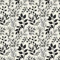 Monochrome floral background. Seamless pattern with leaves and berries. Hand drawn botanical wallpaper vector