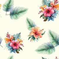 Seamless realistic vector botanical pattern. Watercolor tropical background. Watercolor pattern with exotic flowers