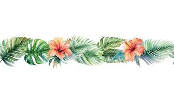 Tropical border with leaves for invitations, posters and cards. Seamless leaf border. Vector template