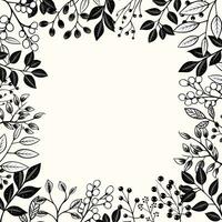 Vector floral border. Botanical monochrome frame with leaves and berries for invitations, posters and wedding.